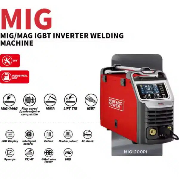 200 Amp MIG Welder, MIG Welder, Pulsed MIG Welder, Double pulse MIG Welder, Flux-Cored Gasless Welder, TIG Welder, Stick Welder, 220-Volt IGBT Inverter Welding, 60% Duty Cycle